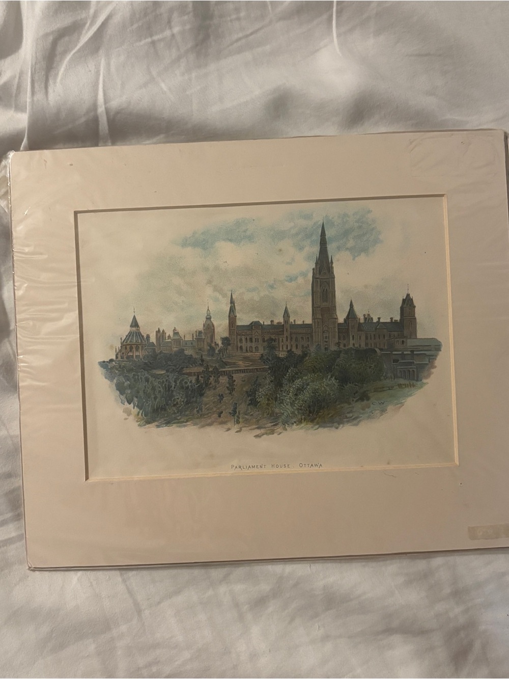 Antique 1885 Chromolithograph Matted Parliament House Ottawa Art Colour Print